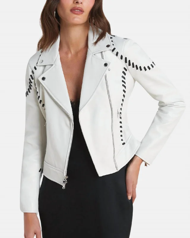 Eleana Whipstitch Leather Jacket In Ivory