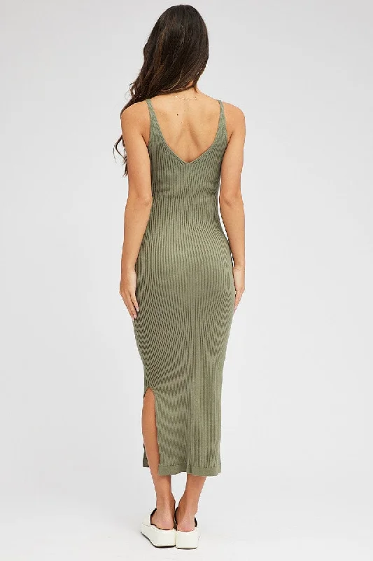 Green Knit Dress Sleeveless Midi