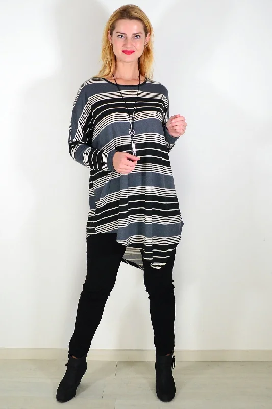 Grey Black Walk My Way Fleece Tunic Top