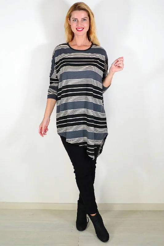 Grey Black Walk My Way Fleece Tunic Top