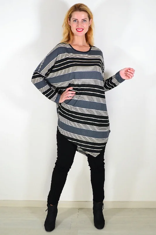 Grey Black Walk My Way Fleece Tunic Top