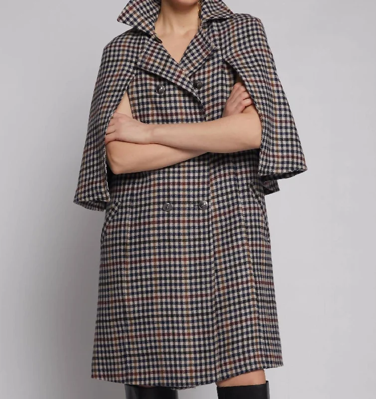 Leonore Cape In Dogtooth Wool Blend