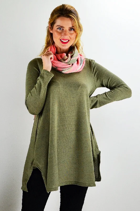 Olive Green Knit Tunic Top