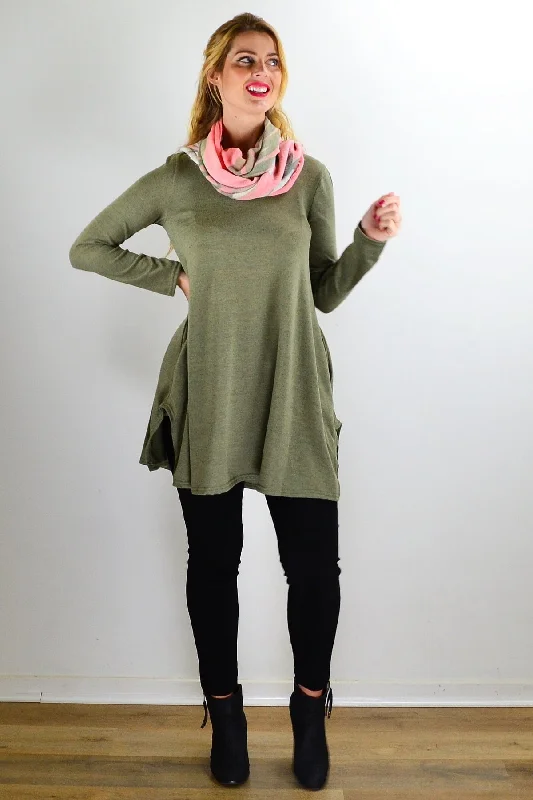 Olive Green Knit Tunic Top