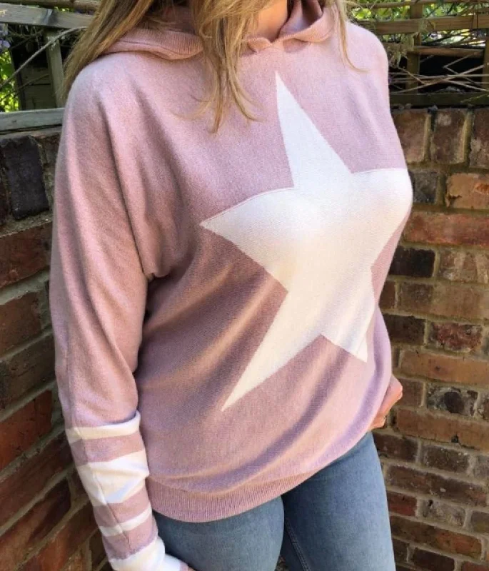 Pink Star Print Hooded Jumper