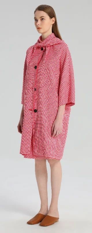 Red Plaid Hooded Trench Coat