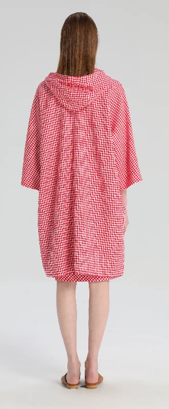 Red Plaid Hooded Trench Coat