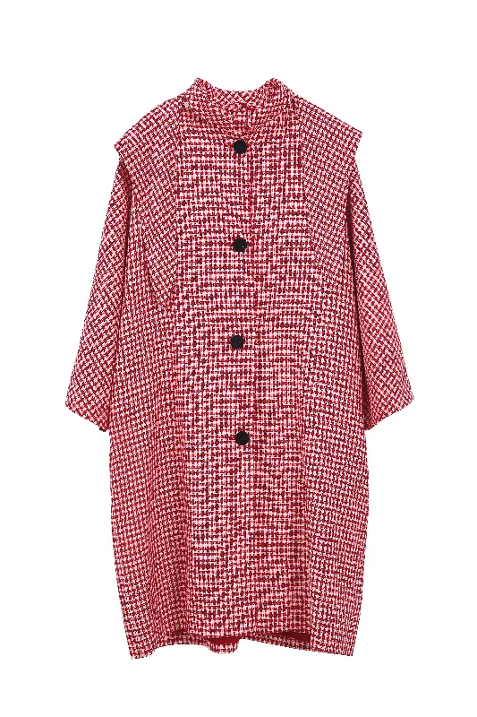 Red Plaid Hooded Trench Coat