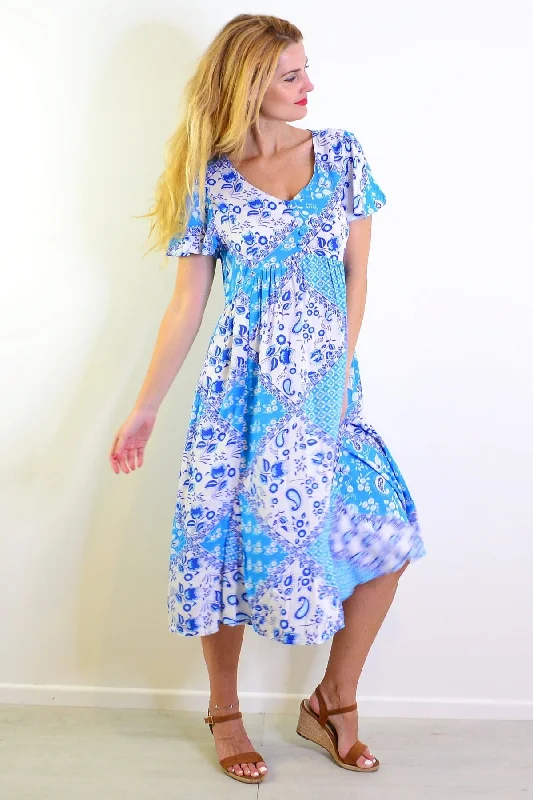 Soft Blue Floral Paisley Tunic Dress