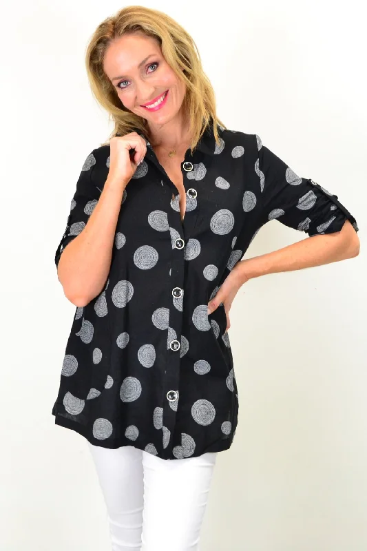 Spotty Wood Pocket High Collar Tunic Shirt