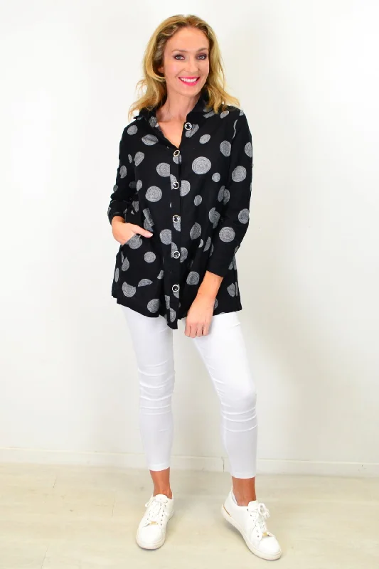 Spotty Wood Pocket High Collar Tunic Shirt