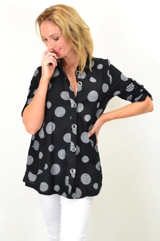 Spotty Wood Pocket High Collar Tunic Shirt