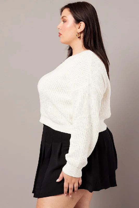 White Knit Jumper Long Sleeve Crew Neck