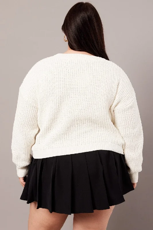 White Knit Jumper Long Sleeve Crew Neck