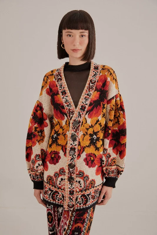 Sand Winter Tapestry Knit Cardigan