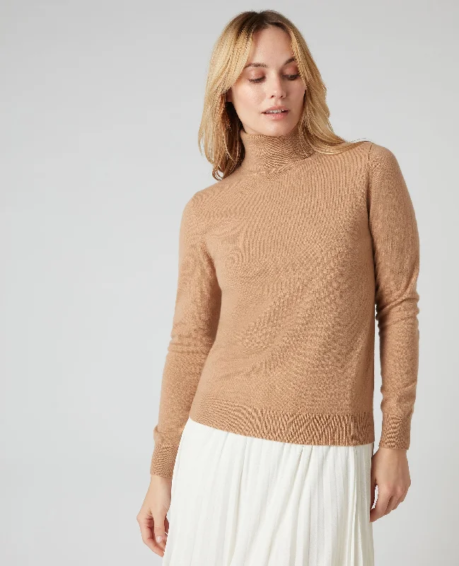 Women's Luna Roll Neck Cashmere Jumper Sahara Brown